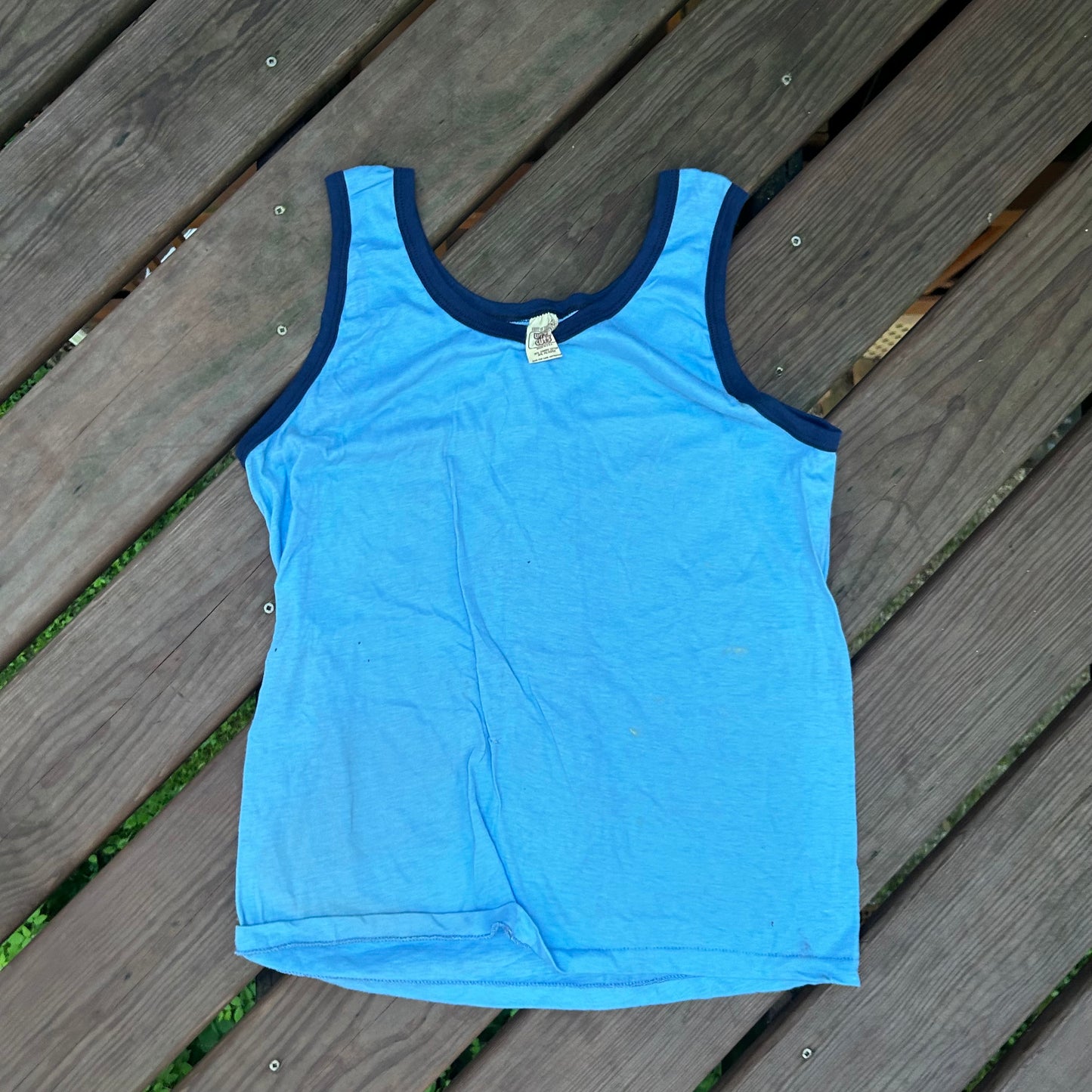 80/90’s FOTL Upper Cuts Blank Baby Blue Tank Top Shirt - Small - 19” x 24”