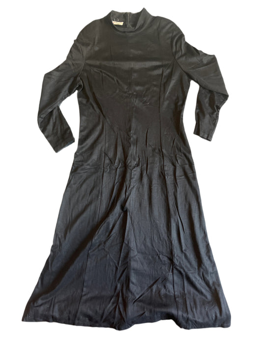 90's Talbot Rayon Black Long Sleeve Dress - Medium - 21" x 52"