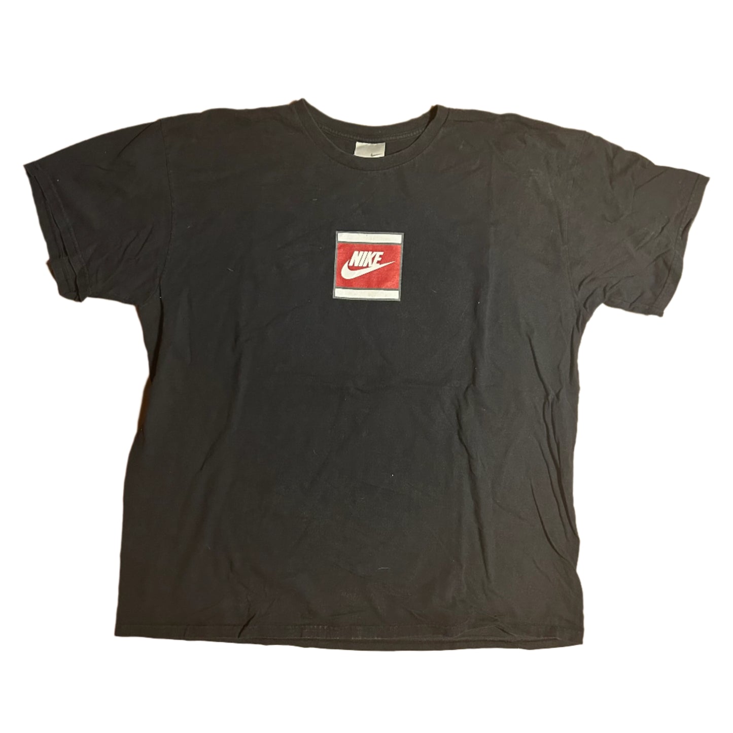 00's Grey Tag Nike Red Logo Black Tshirt - XLarge - 25” x 30”