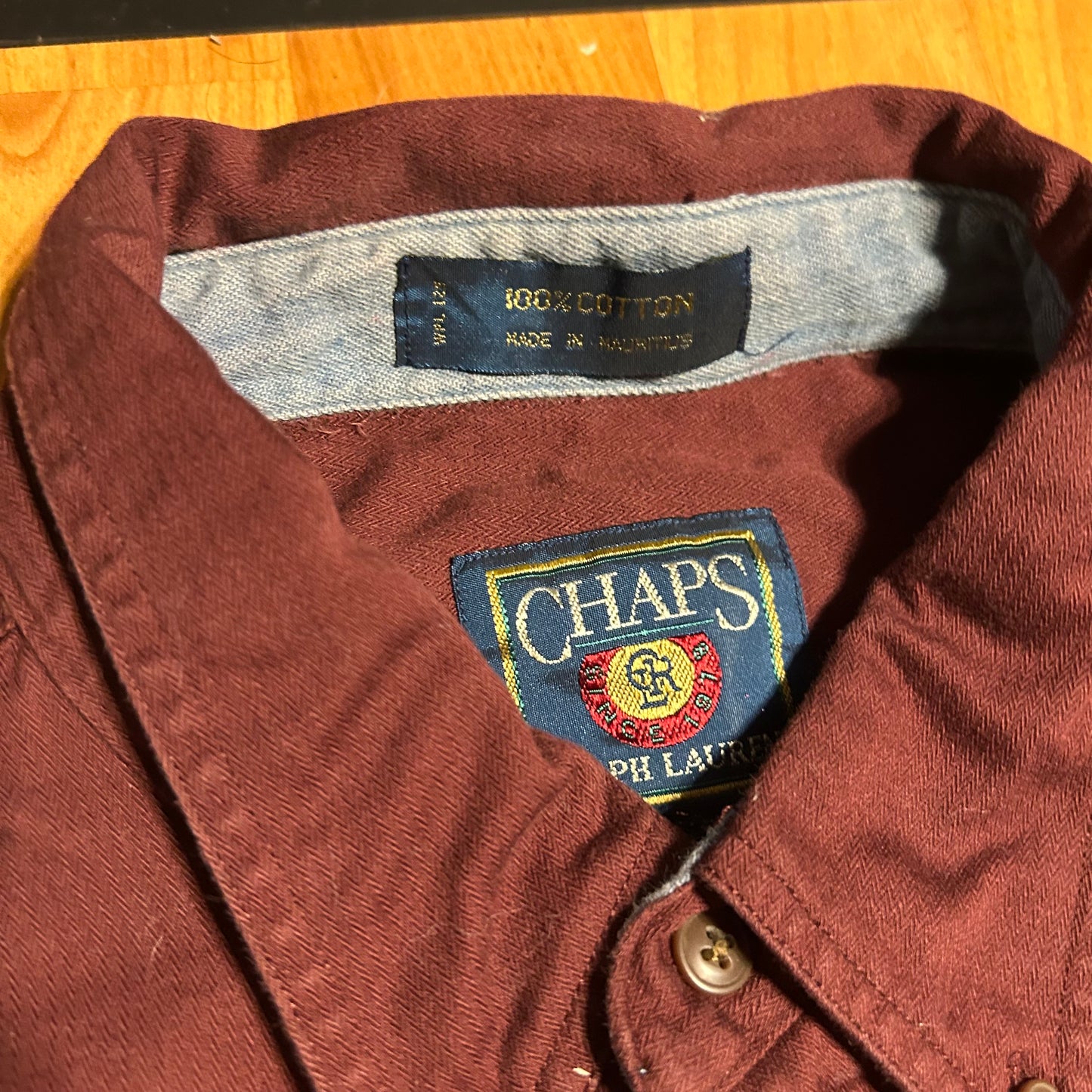 Chaps Ralph Lauren Cotton Maroon Burgundy Button Up Down Pocket Dress Shirt - XLarge - 25” x 32”