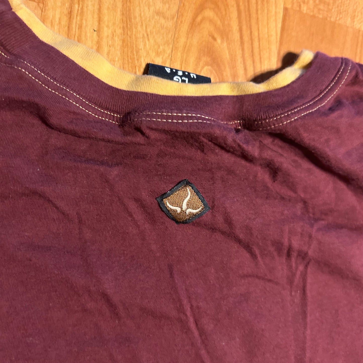 90’s Prana Longsleeve Maroon Yellow Blank Shirt - Medium - 21.5” x 27.5”