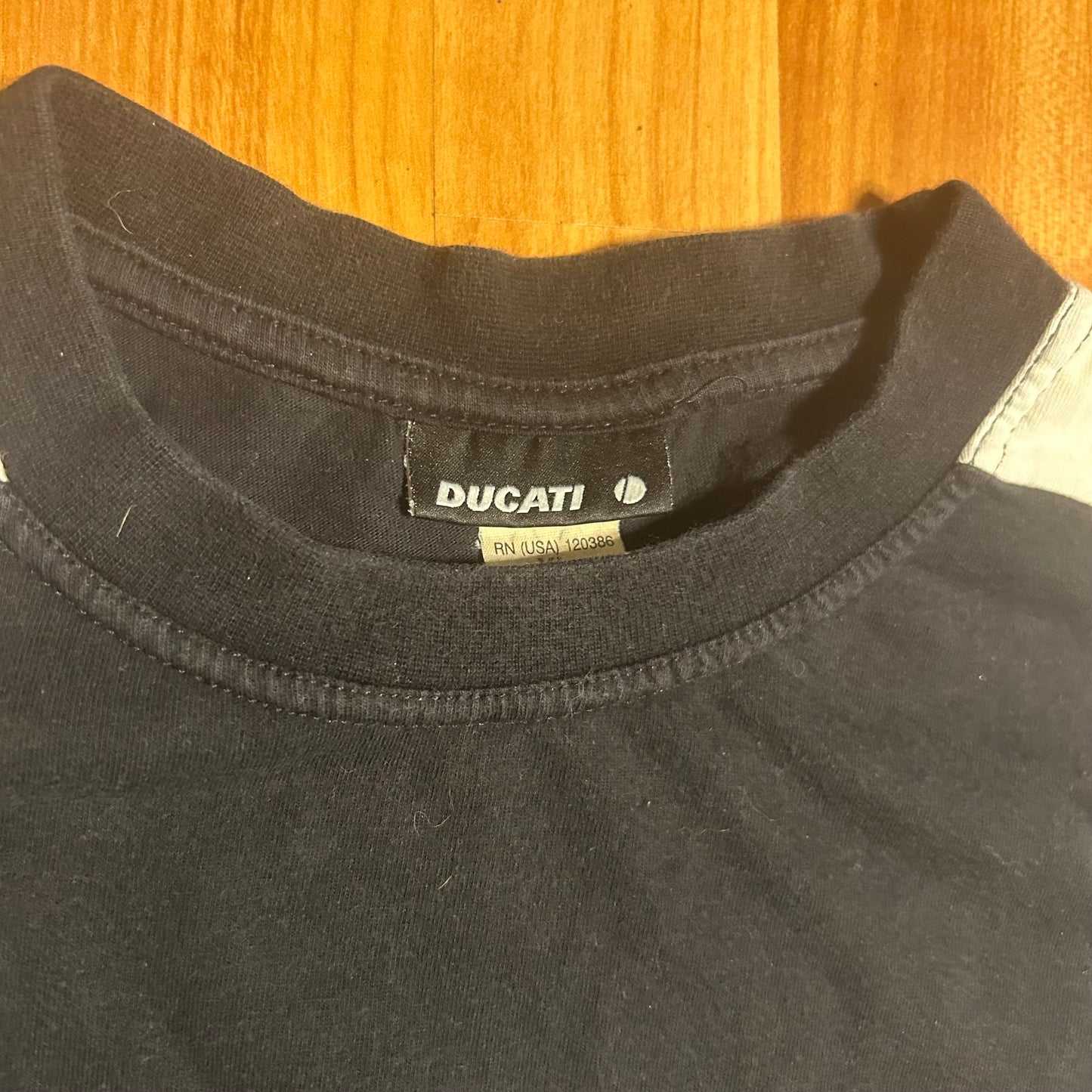 Ducati Corse Black Striped Motorcycle Italian Racing Tshirt - Large - 22” x 26.5”