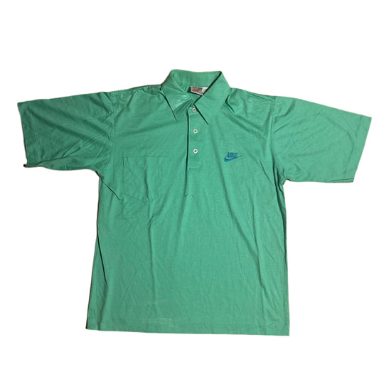 90's Nike Single Stitch Grey Tag Made in USA Collared Polo Blue Logo Lime Green Shirt - Medium - 20” x 26”