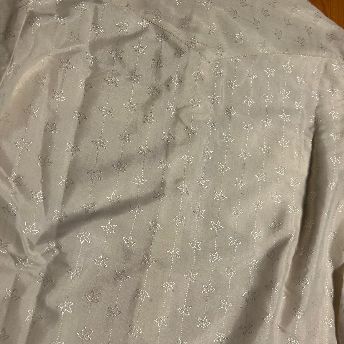 80's Lee Sheer White Floral Patterned Button Up Down Shirt - Medium - 21” x 33”