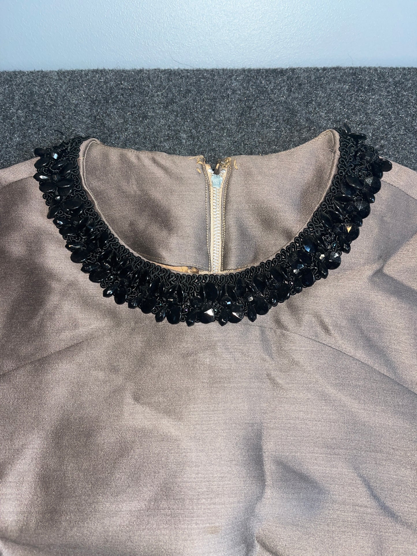 70/80's Brown Beaded Dress - Medium - 20.5" x 40"