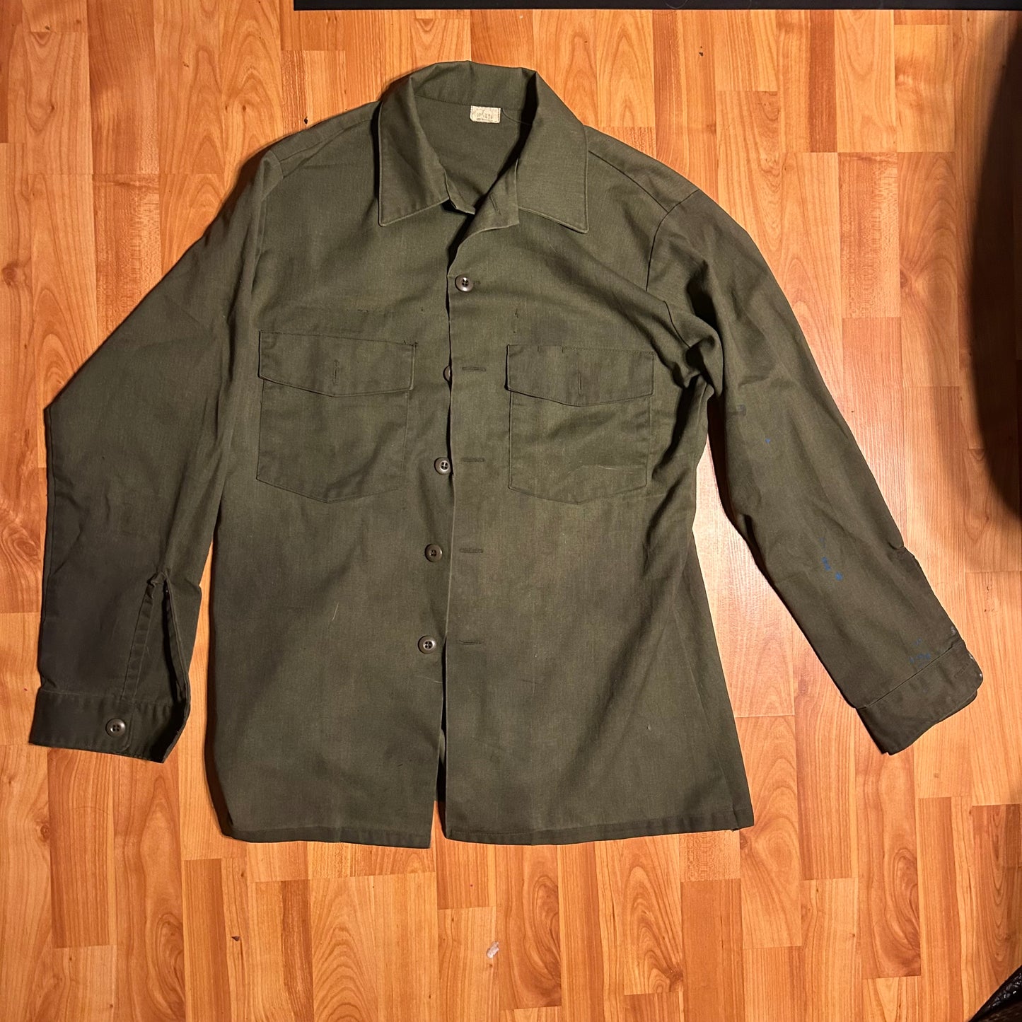 80's Military 1987 Durapress Utility Cotton Polyester Button Up Down Shirt - Large - 22” x 31”