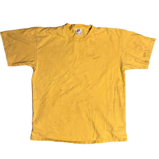90's Nike Embroidered Yellow Mini Swoosh Tshirt - Large - 22” x 28”
