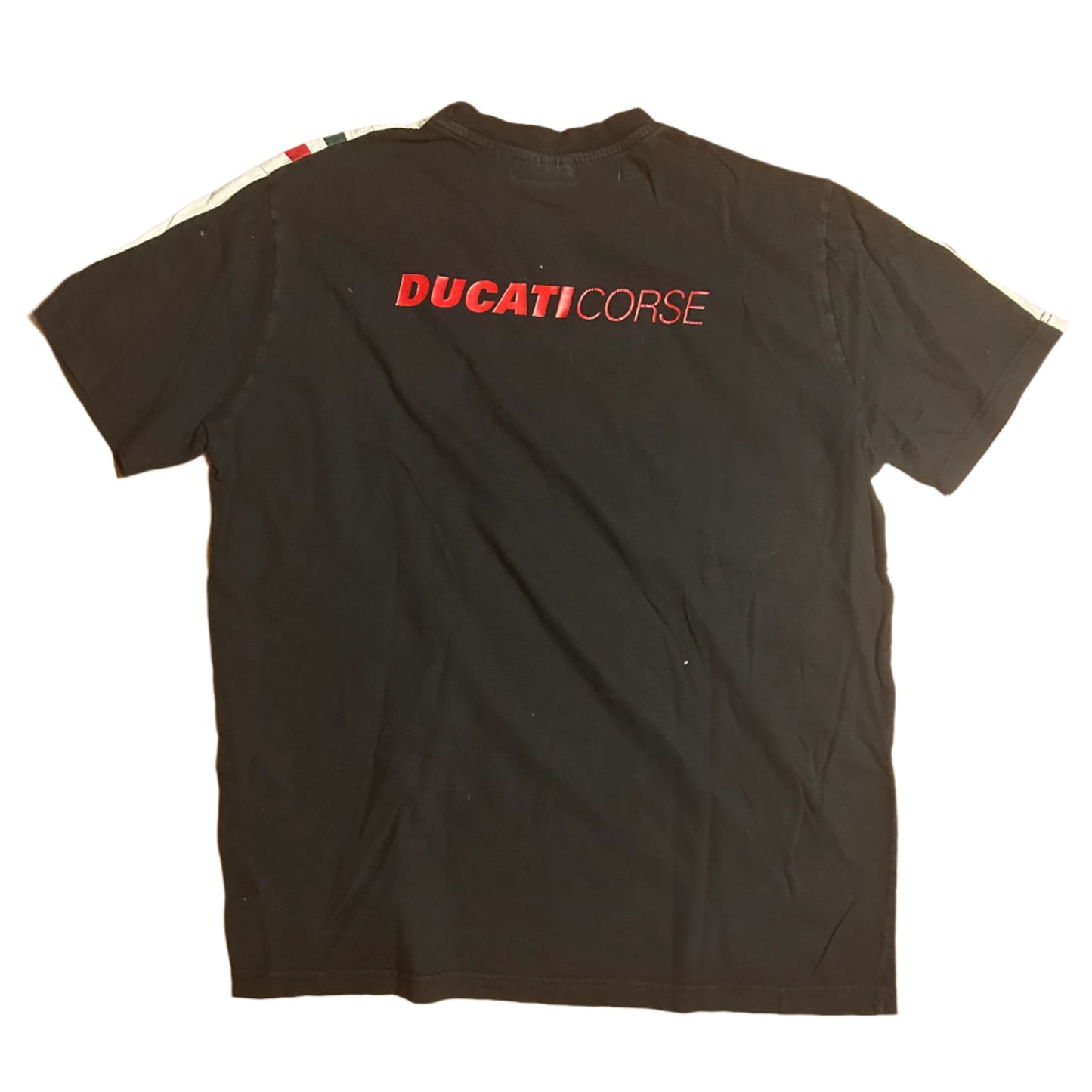 Ducati Corse Black Striped Motorcycle Italian Racing Tshirt - Large - 22” x 26.5”