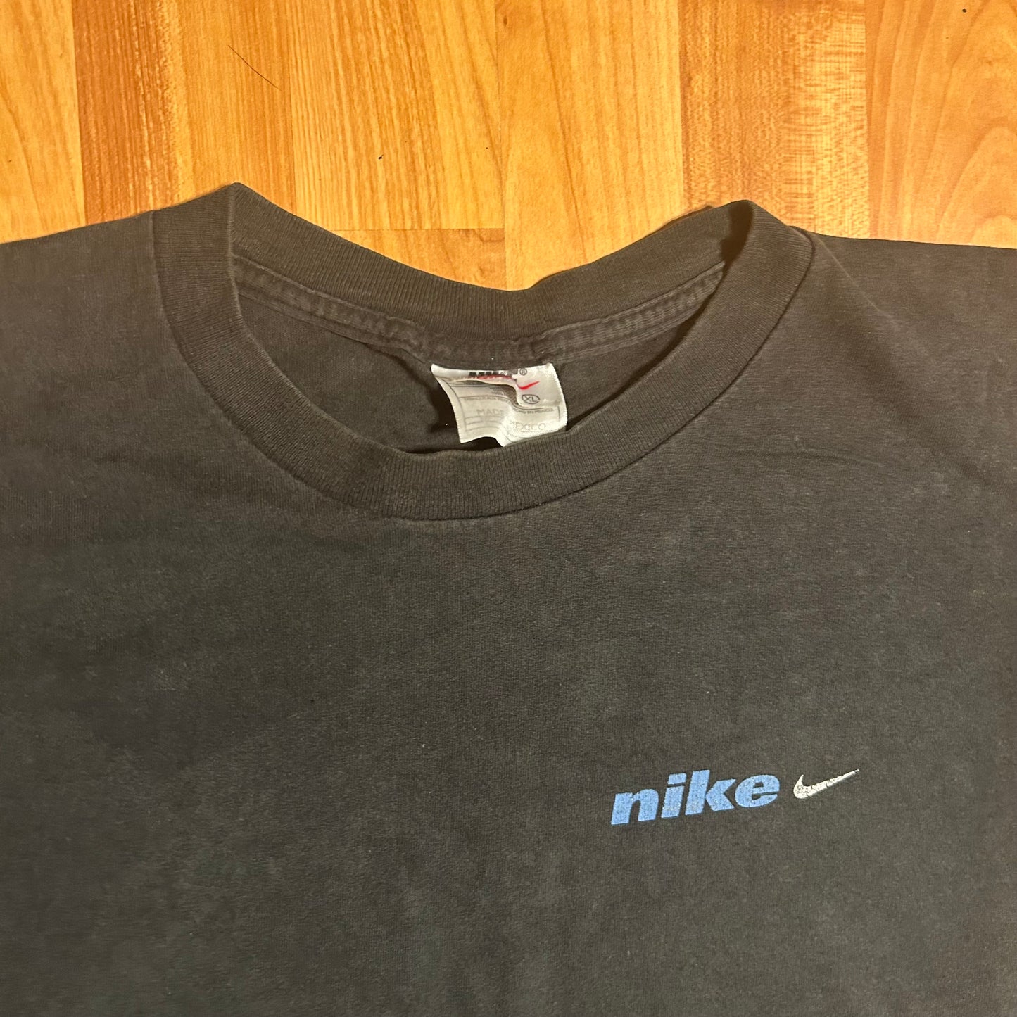 90's Nike Authentic Athletics Est. 1971 Blue Logo Black Tshirt - Boxy XLarge - 25” x 29”