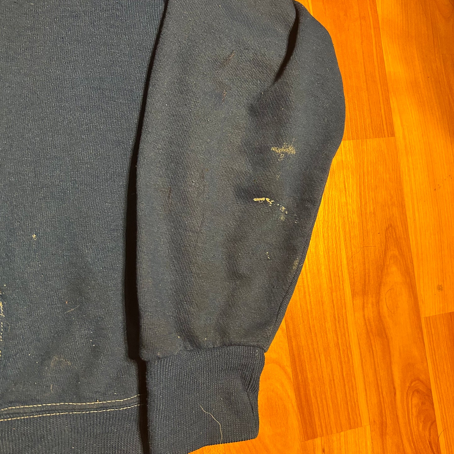 80/90’s Blue Zip Up Painters Hooded Hoodie Sweatshirt - Cropped boxy Large - 23” x 21.5”