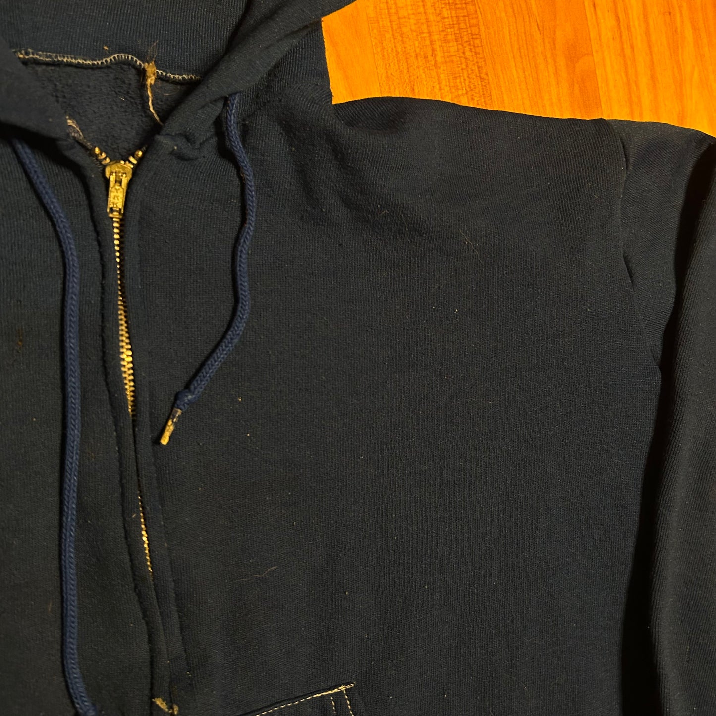 80/90’s Blue Zip Up Painters Hooded Hoodie Sweatshirt - Cropped boxy Large - 23” x 21.5”