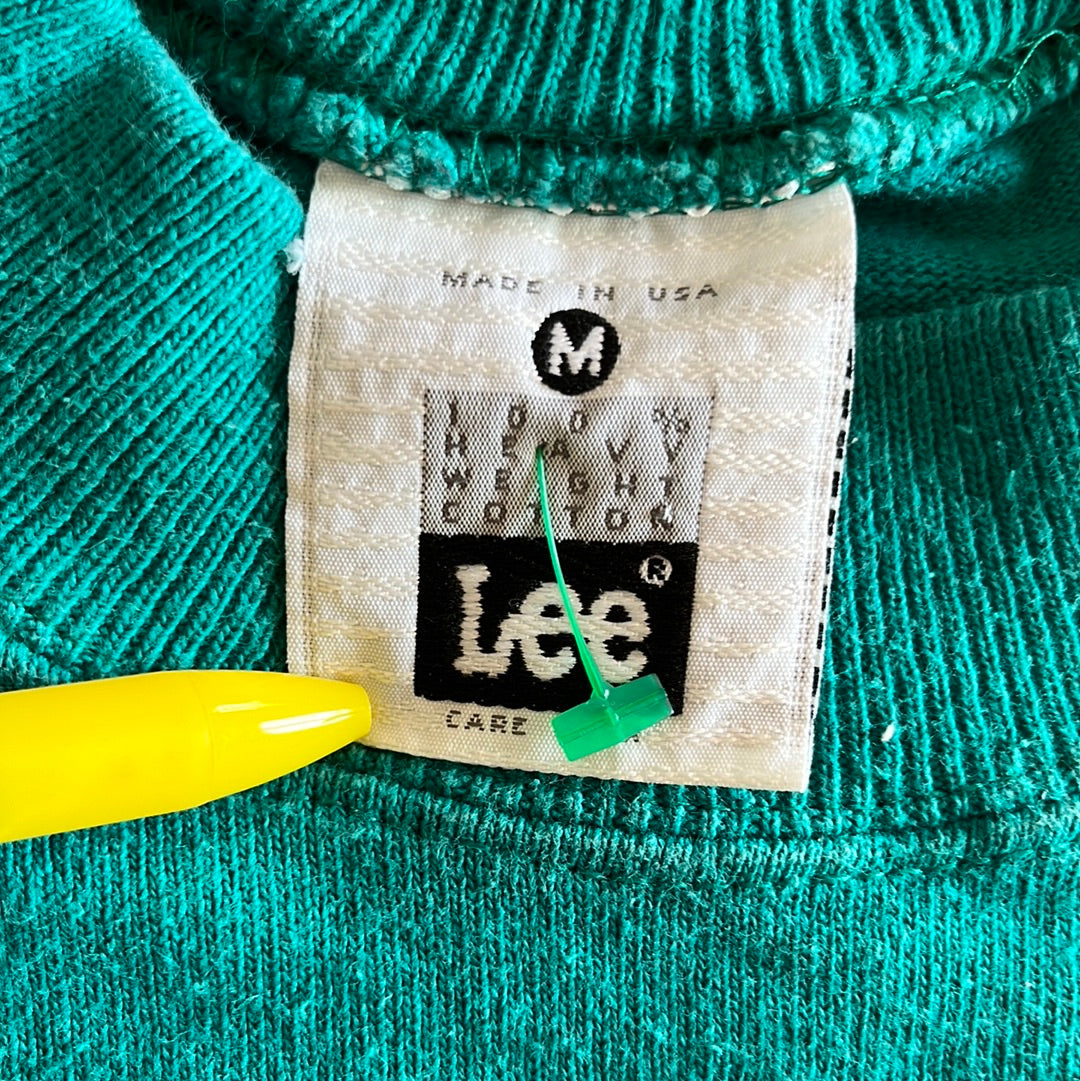 90’s Lee Heavyweight Blank Cotton Teal Crewneck Sweatshirt - Medium - 20.5” x 27.5”