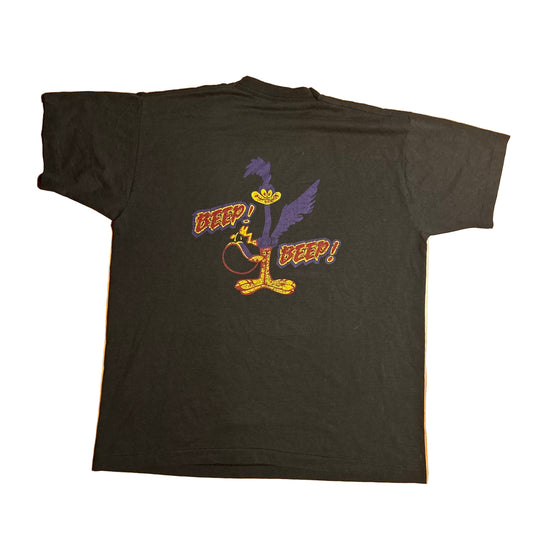 90’s BEST FOTL Road Runner Beep Beep Black Faded Tshirt - Large - 23” x 28.5”