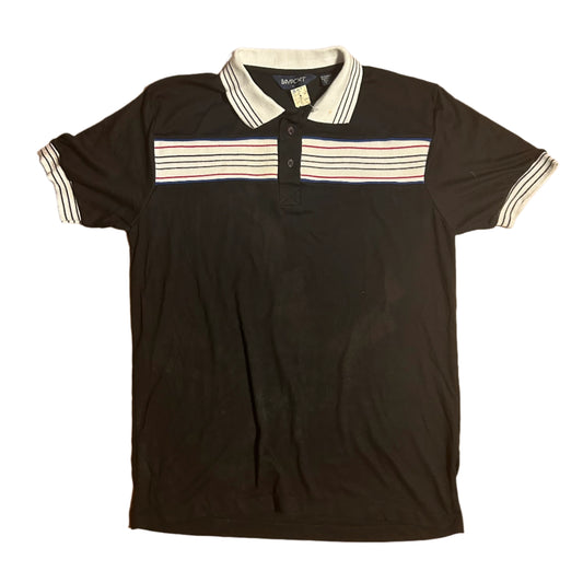 90's Bayport Cotton Polyester Black Striped Short Sleeve Collared Polo Shirt - Medium - 20” x 28.5”
