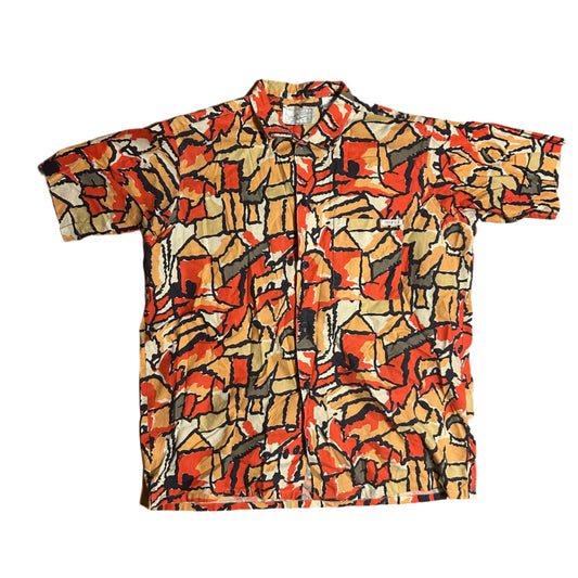80's Sahara Club Cotton Multicolor Design Button Up Down Short Sleeve Collared Shirt - Boxy Medium - 21” x 24”