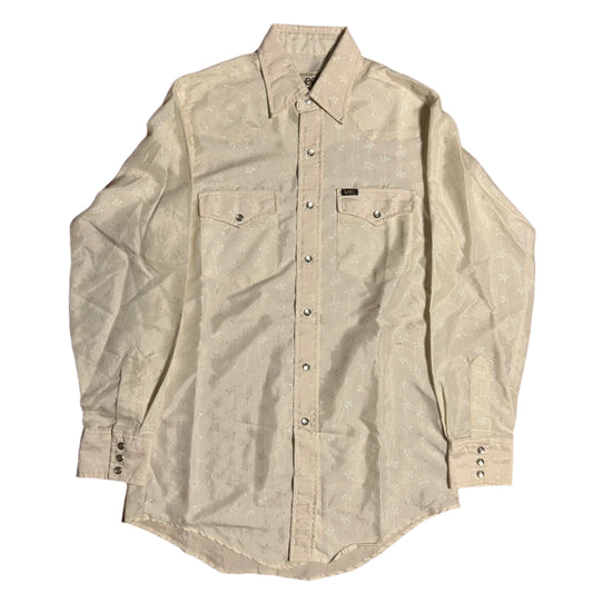 80's Lee Sheer White Floral Patterned Button Up Down Shirt - Medium - 21” x 33”