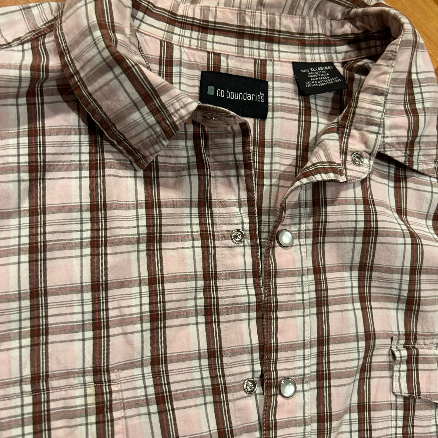 No Boundaries Pink Pearl Snap Cotton Button Up Shirt - XLarge - 26” x 30”