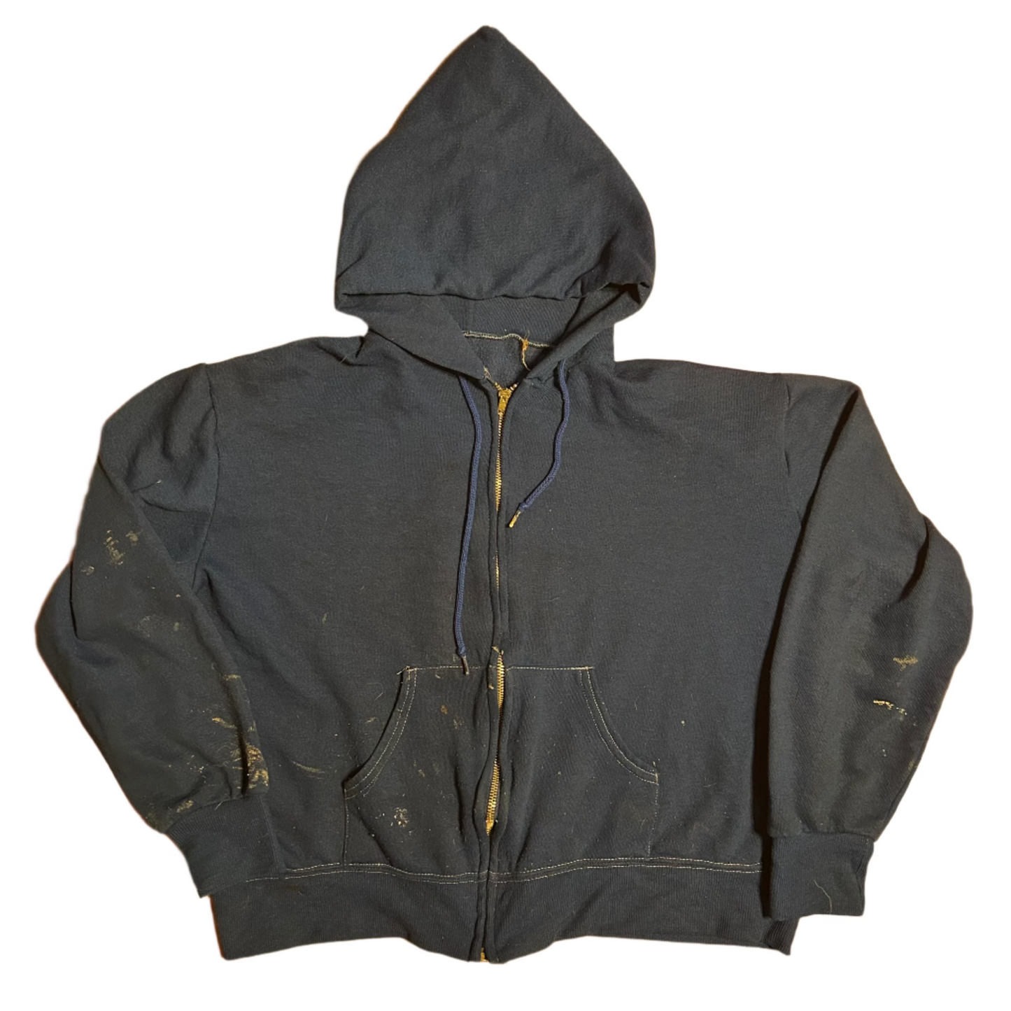 80/90’s Blue Zip Up Painters Hooded Hoodie Sweatshirt - Cropped boxy Large - 23” x 21.5”