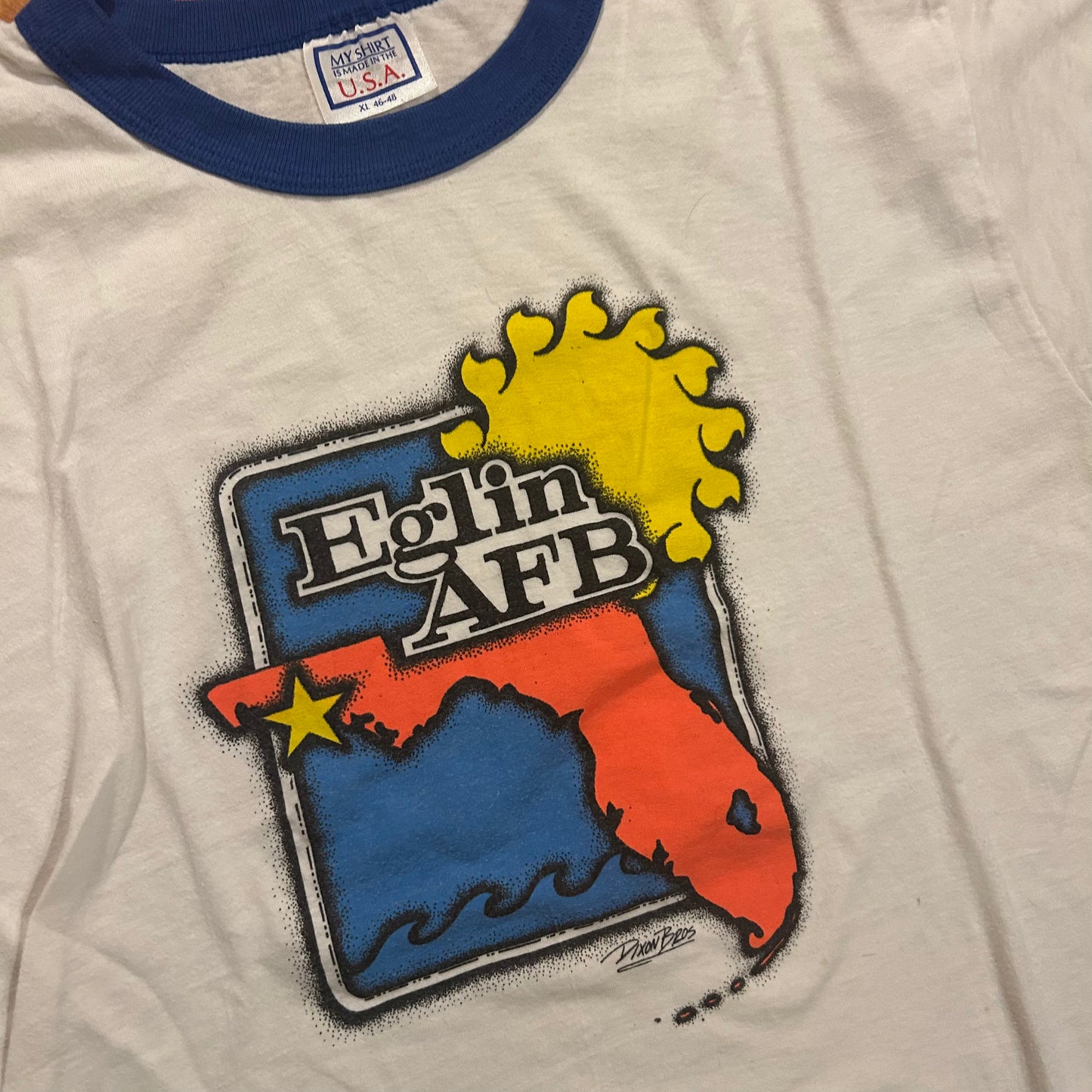 80/90’s Elgin AFB Florida Air Force Base Ringer Tshirt - Medium - 20” x 25”