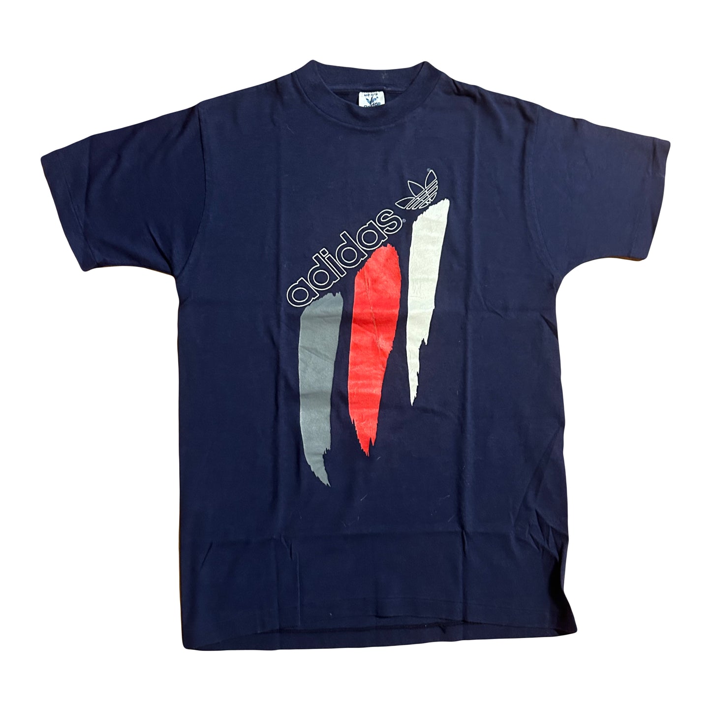80’s Adidas Logo Navy Tshirt - Small - 18.5” x 27”