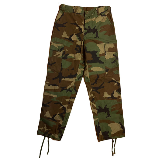 Camouflage Cargo Combat Nylon Ripstop Trousers Woodland Camo Pants - Adjustable Small Short - 27”-31” x 30”