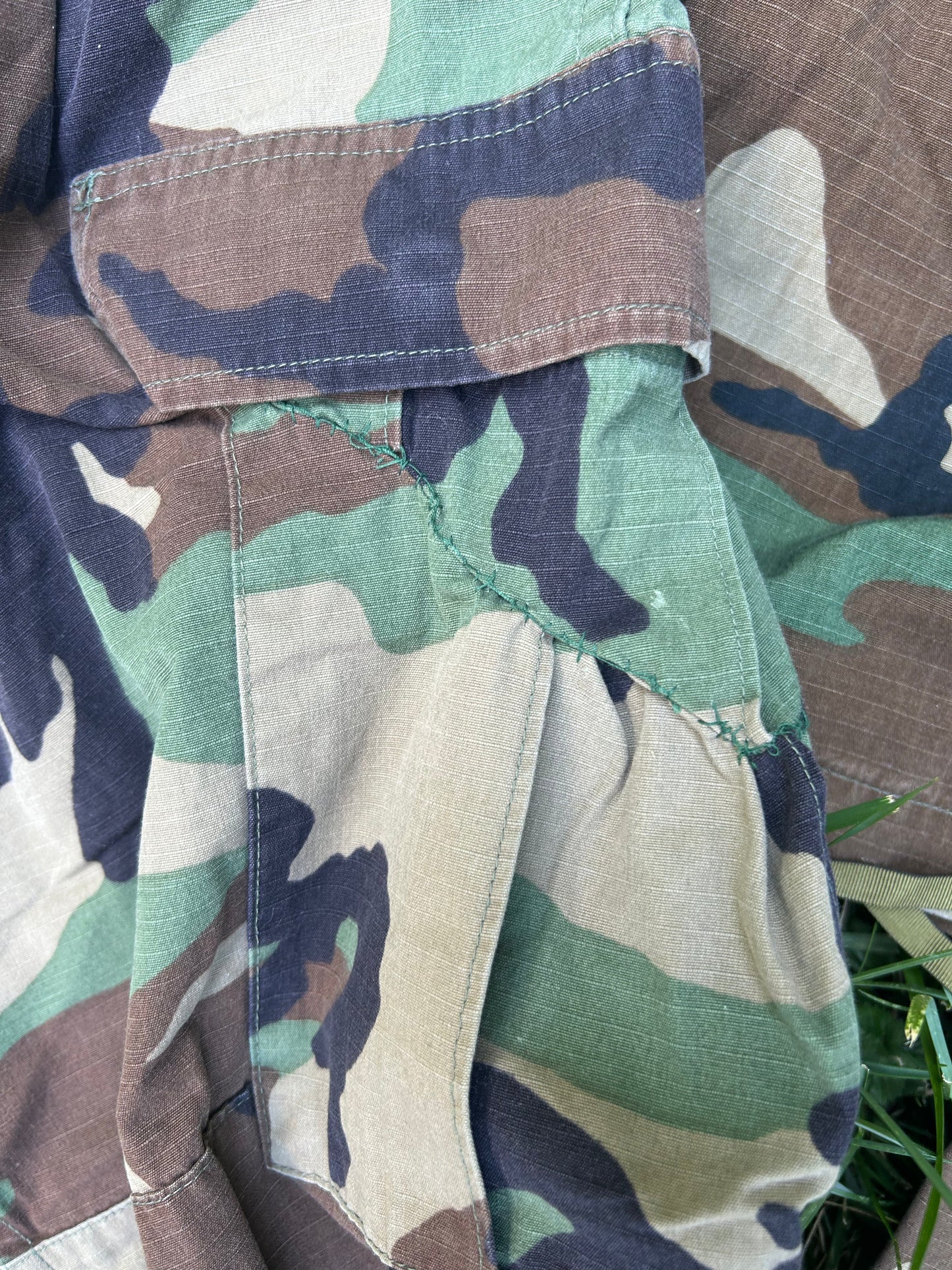80’s Hot Weather Cotton Nylon Woodland Camouflage Combat Cargo Trousers Pants - Adjustable Large - 35”-39” x 32”
