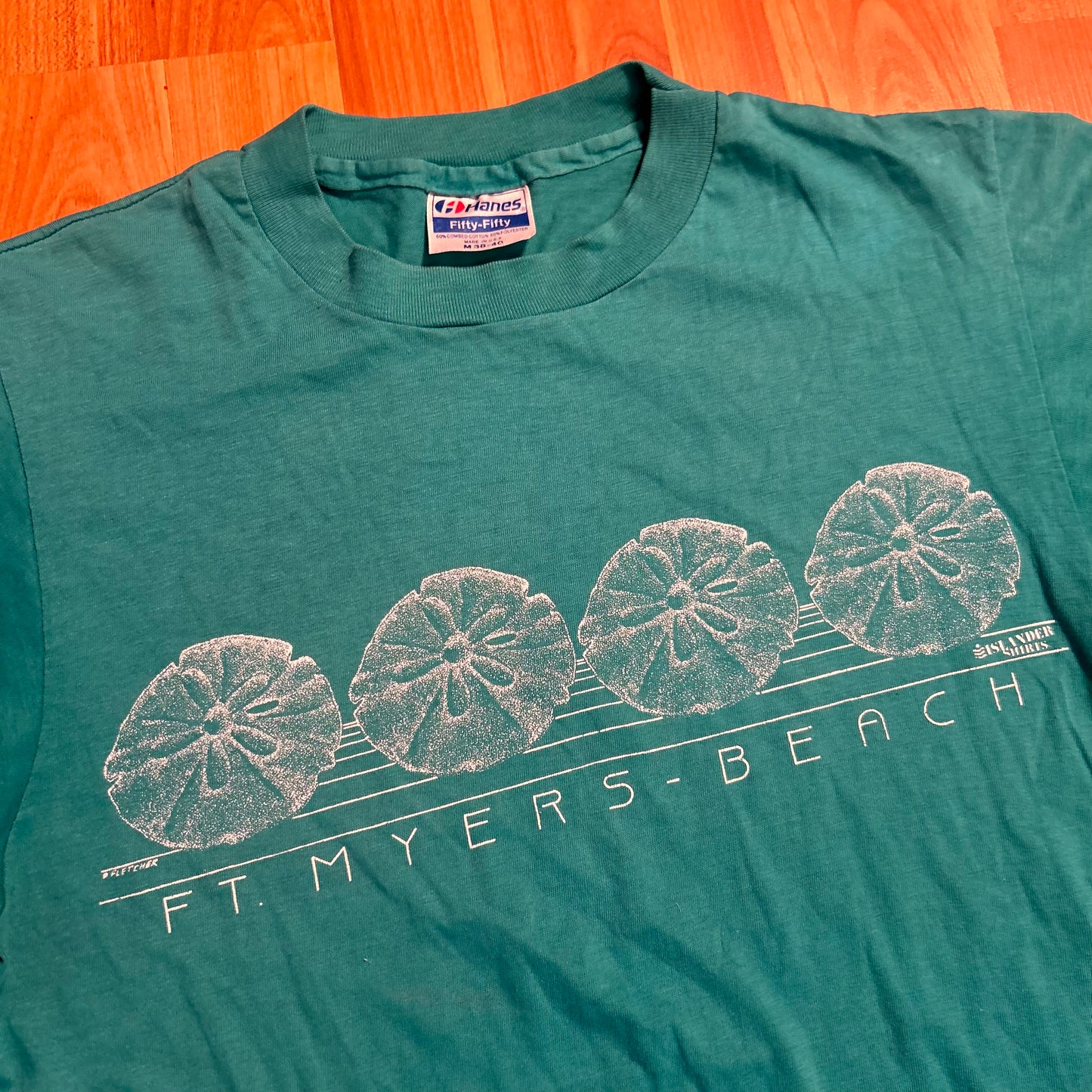 80/90's Hanes Ft Myers Beach Teal Tshirt - XSmall - 17" x 25"