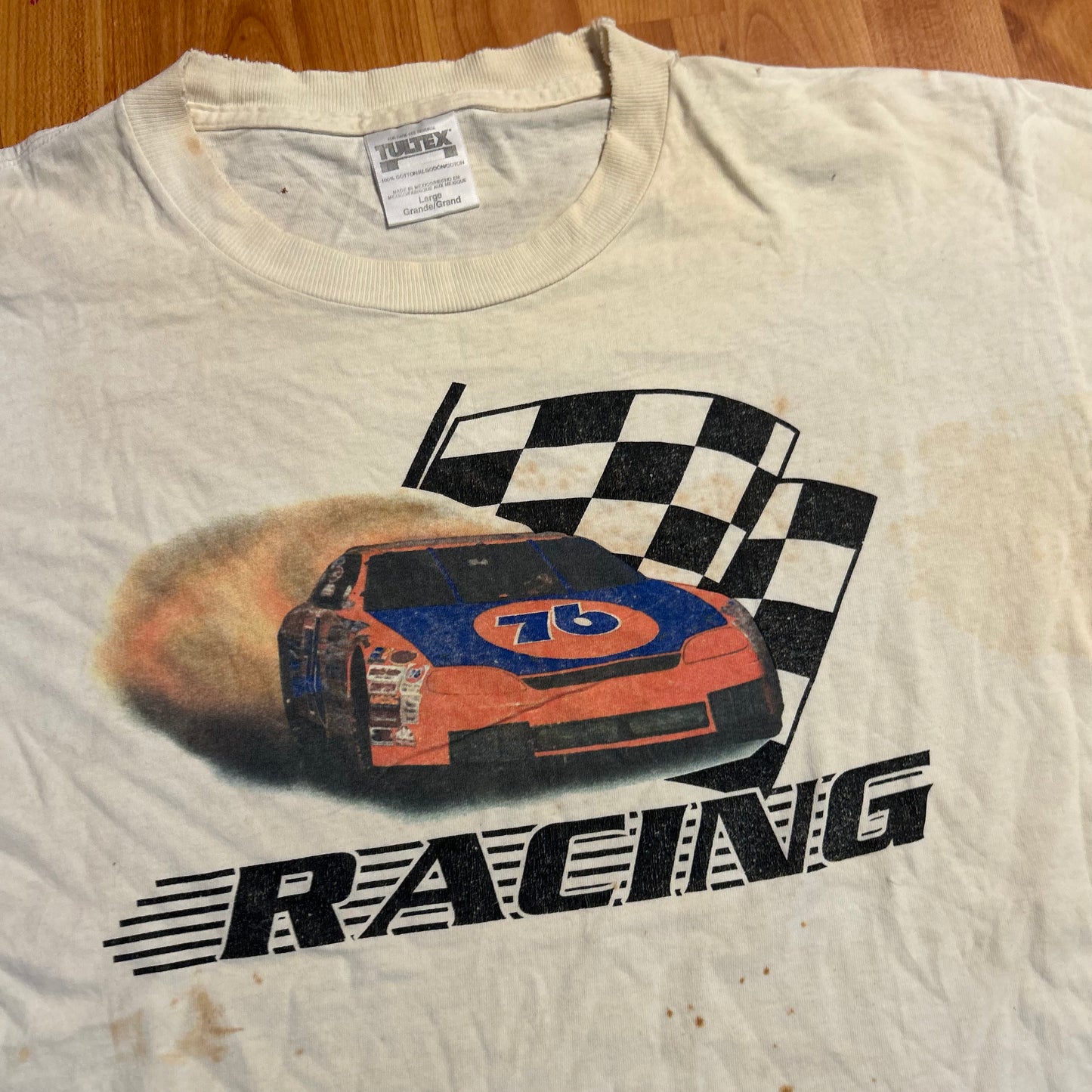 00's Tultex Tide White Racing 76 NASCAR Tshirt - Large - 22" x 28"