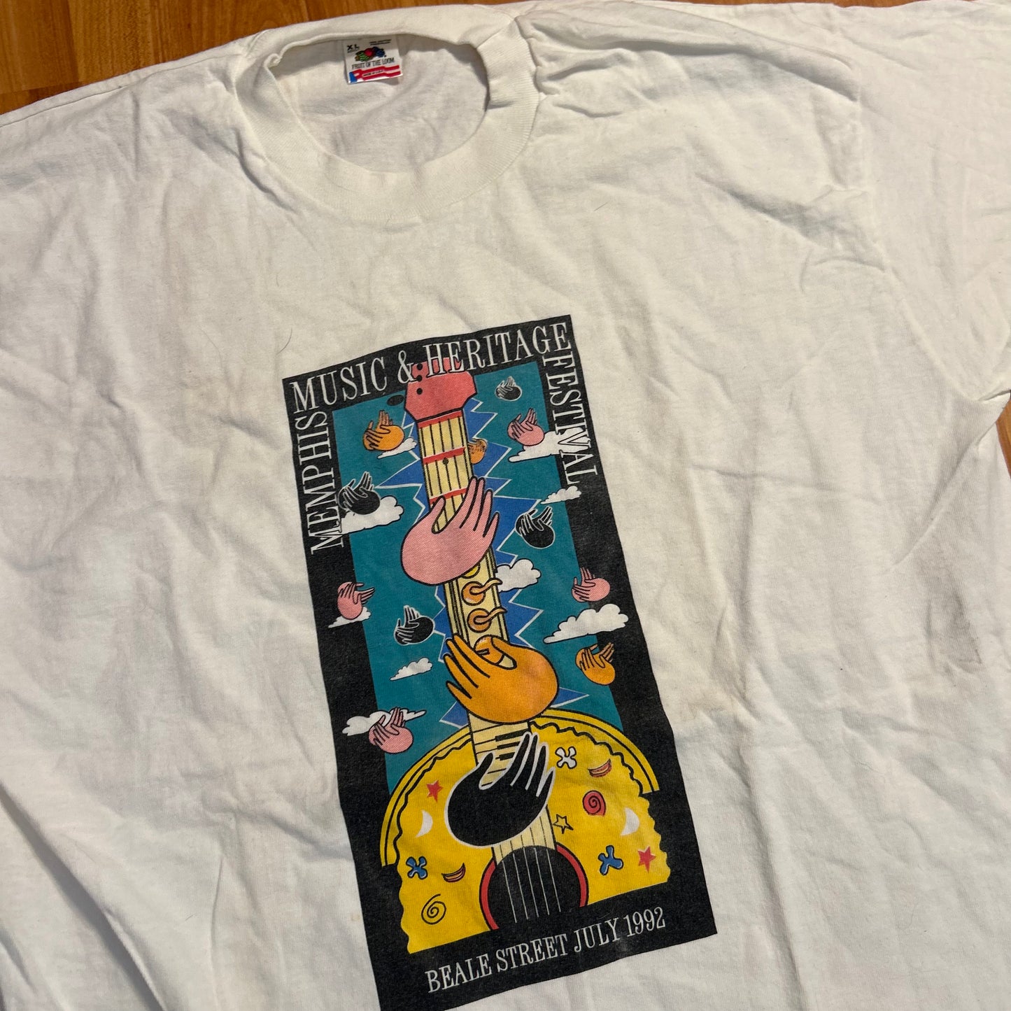90's FOTL Beale Street Memphis Music Heritage White Tshirt - Large - 23" x 30"
