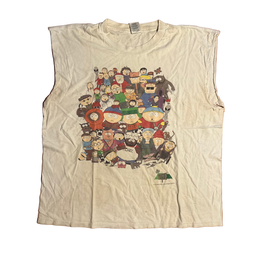 90's South Park Tanktop Cutoff White Tshirt - XLarge - 24.5" x 28"