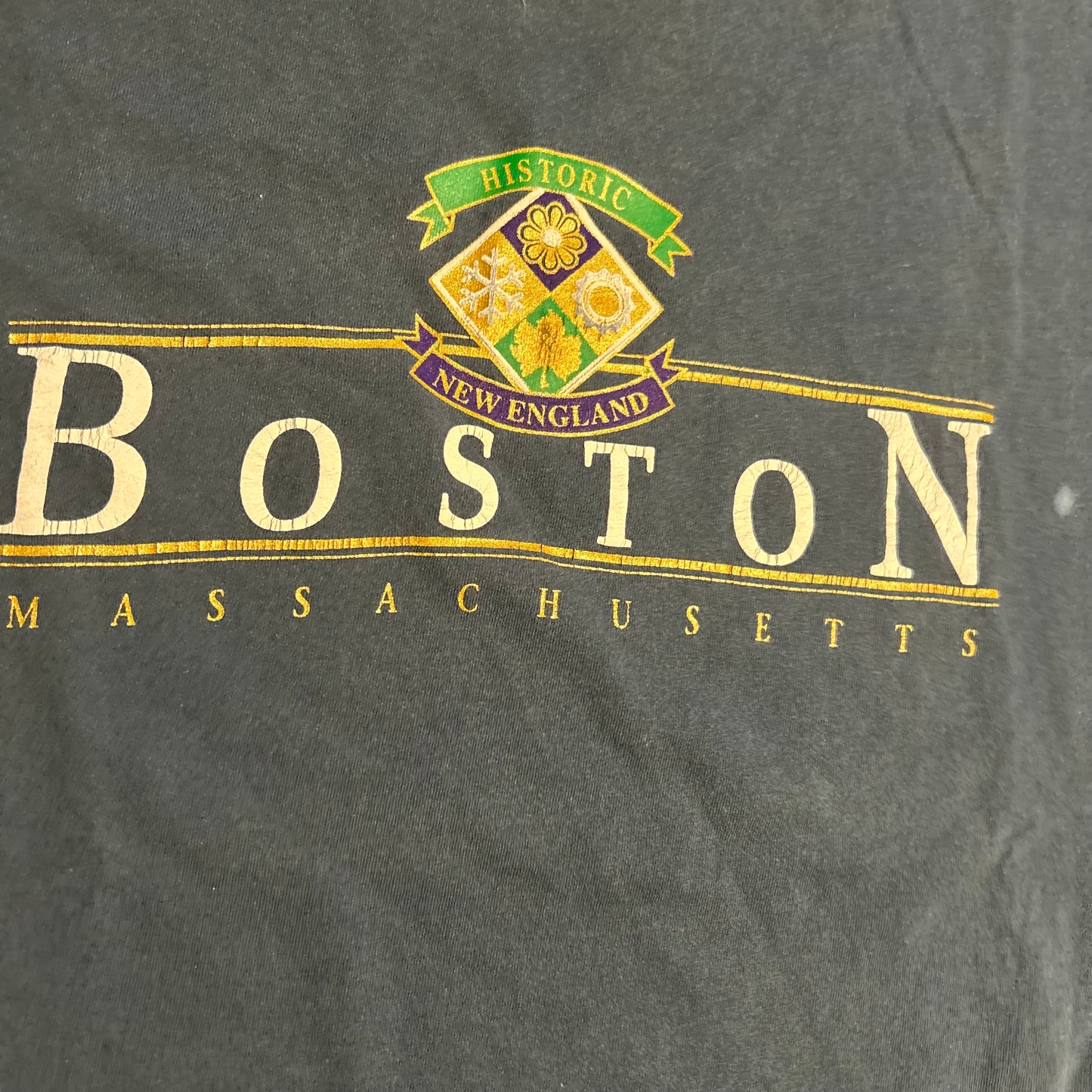 90's Hanes Heavyweight Boston Massachusetts Blue Faded Tshirt - XLarge - 24" x 29"