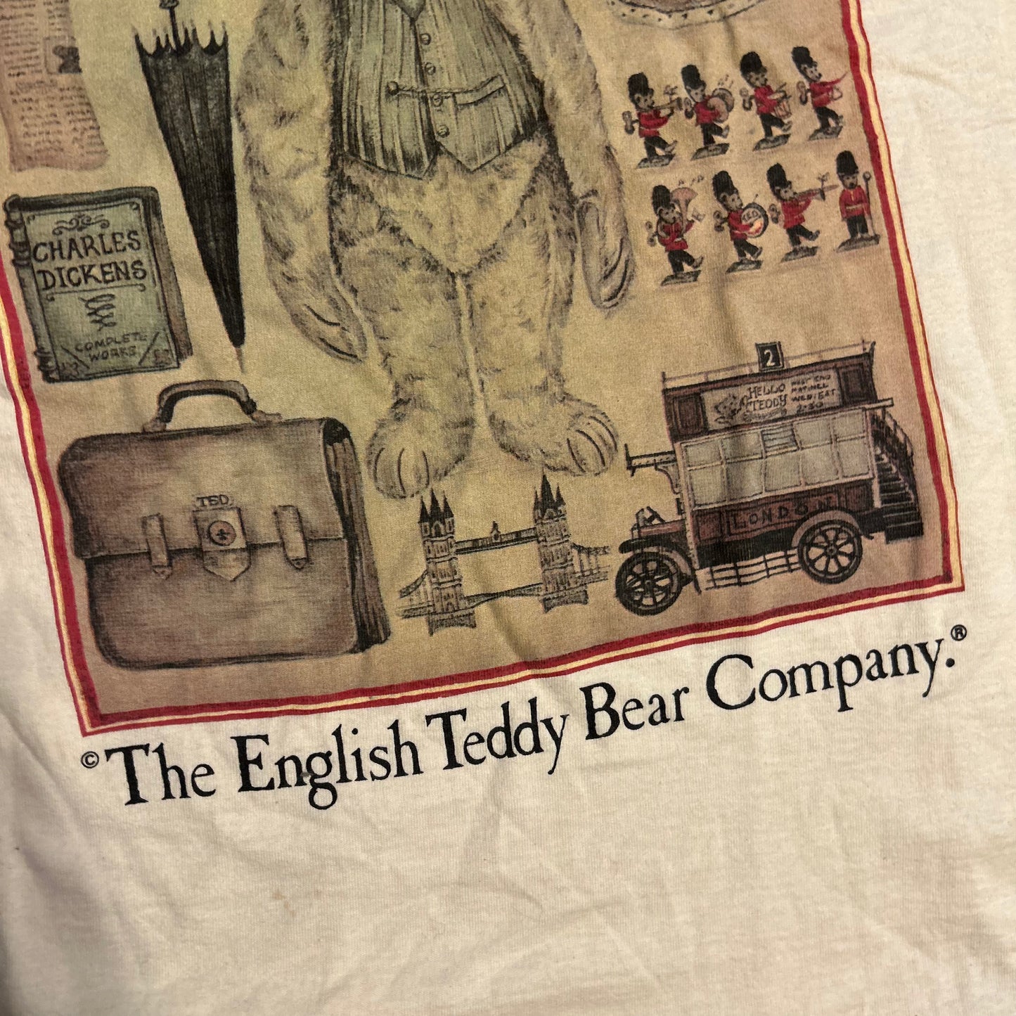 90's London The English Teddy Bear Company White Tshirt - Medium - 21" x 30"
