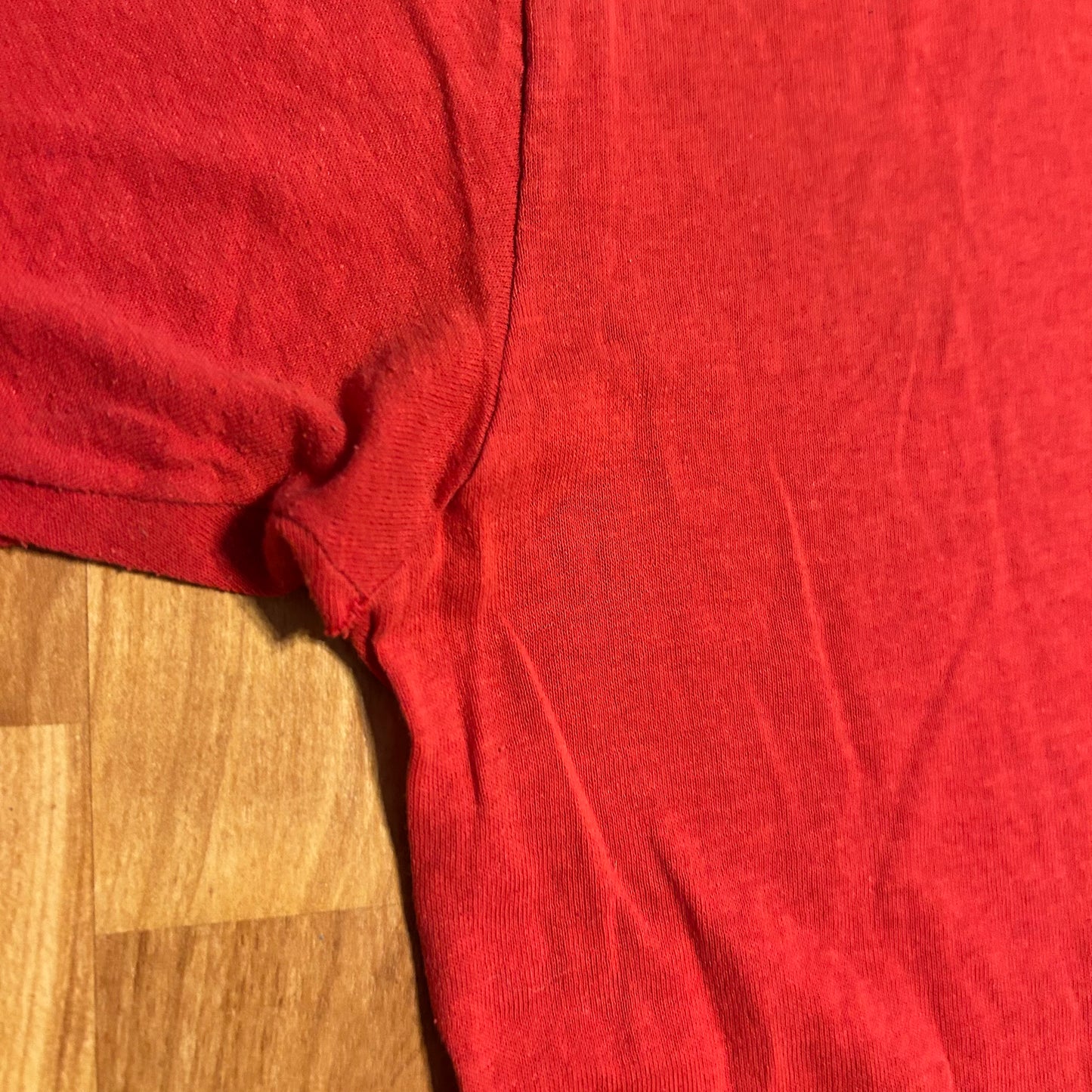 80's Helping Hands Paper Thin Red Tshirt - Medium - 21.5" x 26"