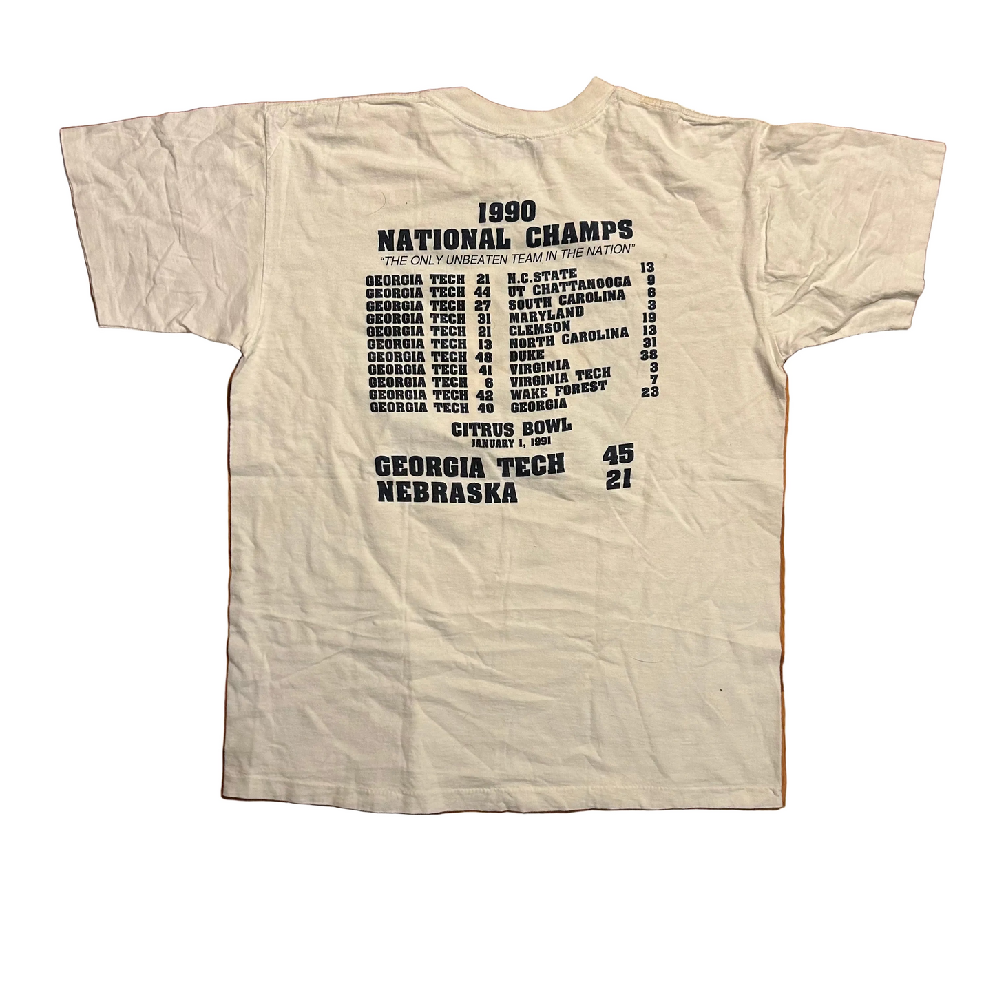 90's Georgia Tech Football National Champions White Football Tshirt - Large - 23" x 29.5"