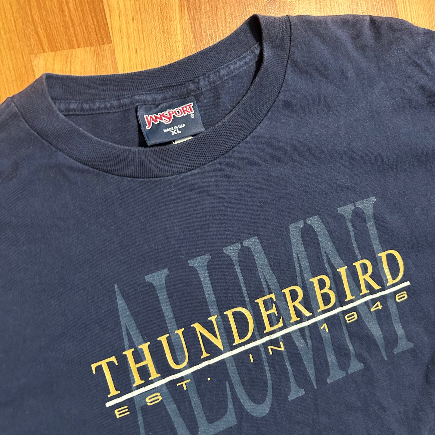 90’s Jansport Thunderbird Navy Blue Tshirt - Large - 23.5" x 32"
