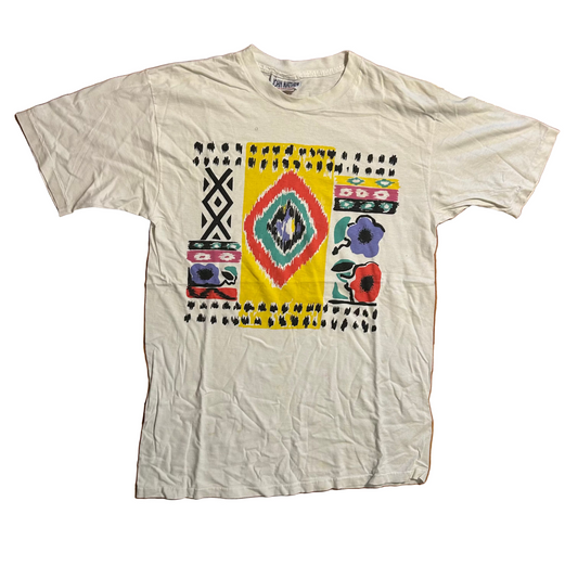 80/90's John Matthew California Flower Design White Tshirt - Medium - 21" x 31"