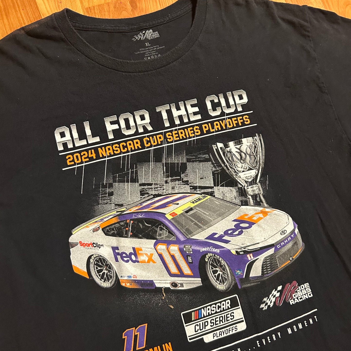 2024 NASCAR FedEx All for the Cup Denny Hamlin Racing Black Tshirt - XLarge - 24" x 31"