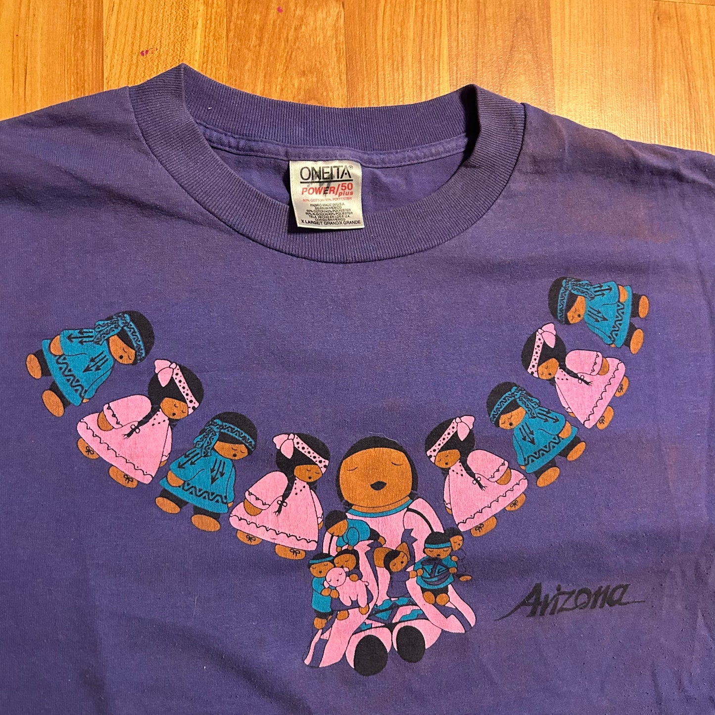 90's Oneita Arizona Native American Purple Tshirt - Large - 23" x 28.5"