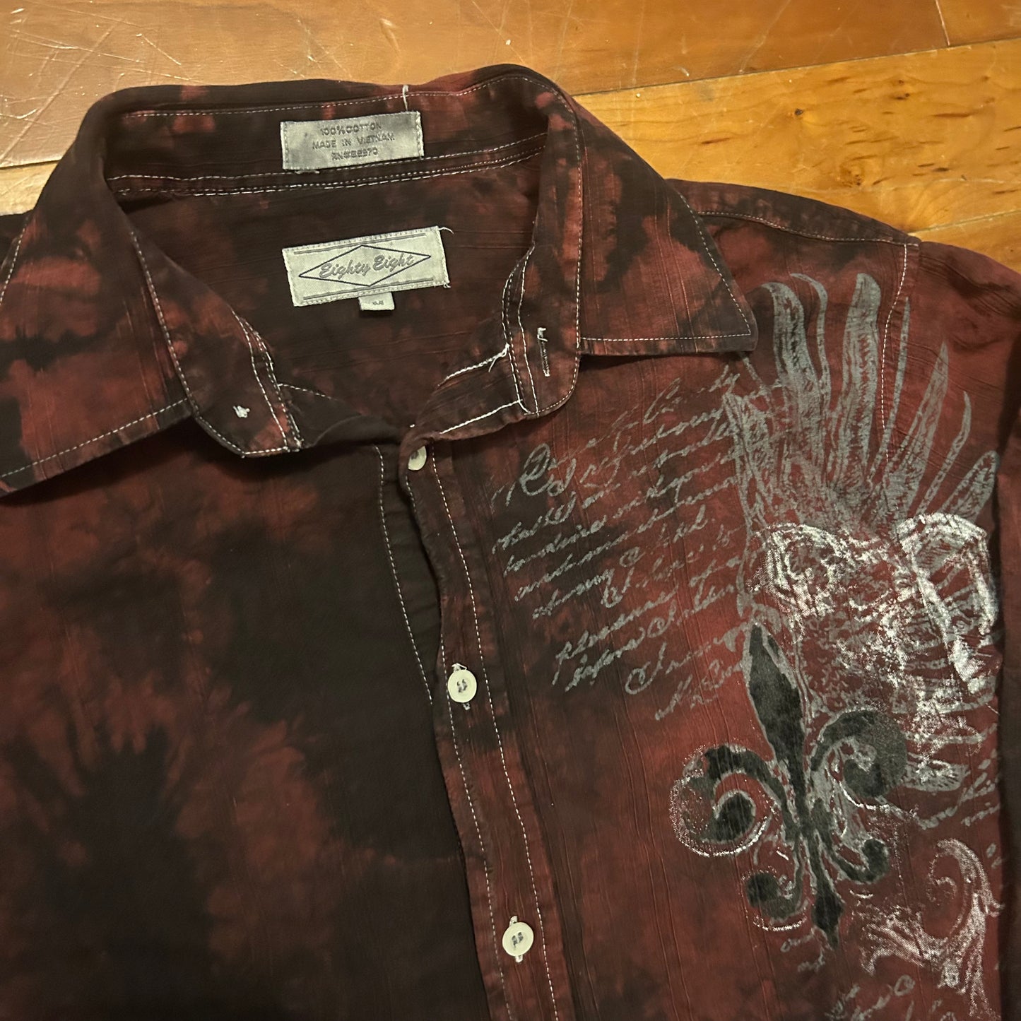 Eighty Eight Cotton Y2K Maroon Black Button Up Shirt - Medium - 20" x 30"