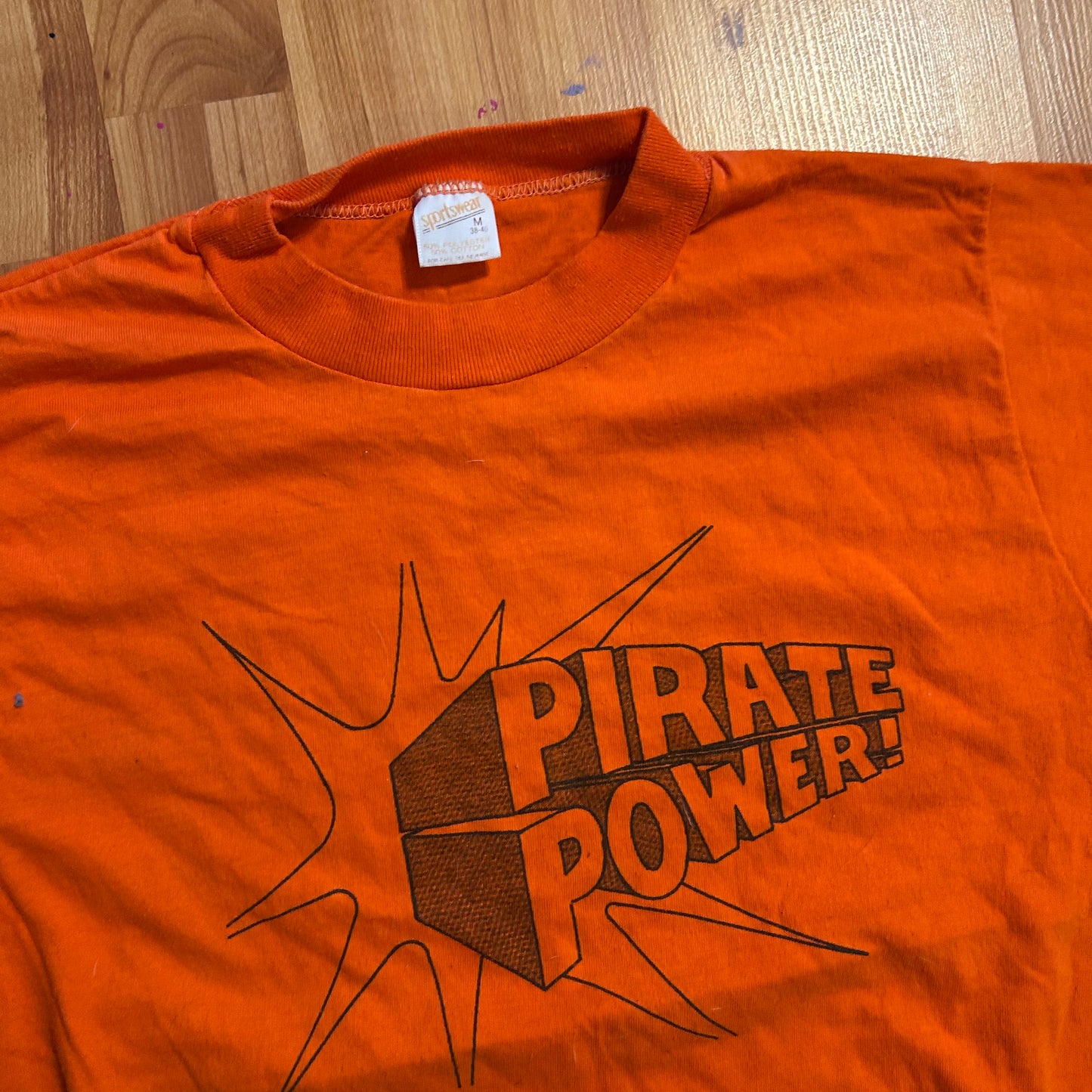 80's Sportswear Pirate Power Orange Tshirt - XSmall - 17" x 25"
