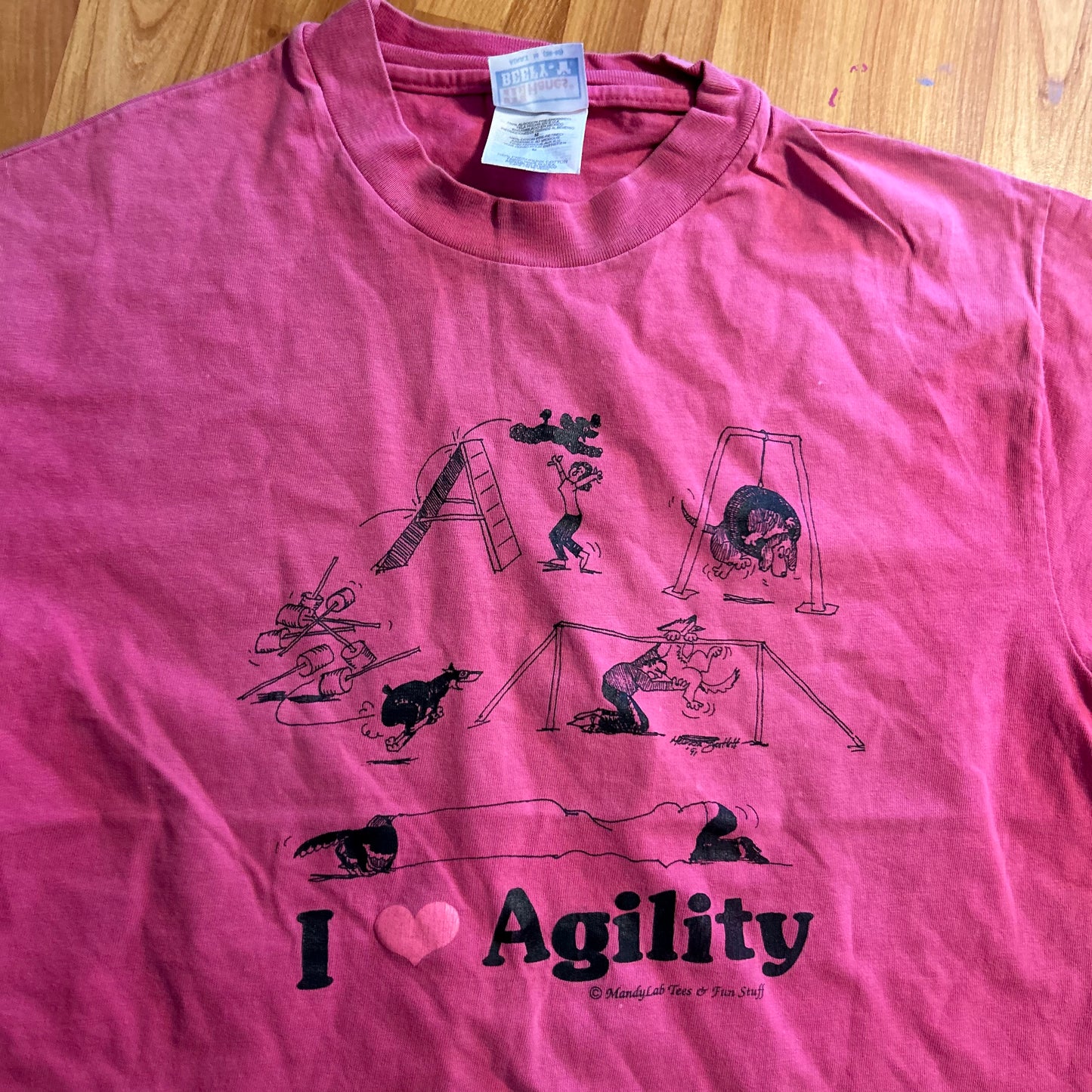 90's Hanes Beefy I Heart Agility Dogs Pink Tshirt - Small - 19" x 26"