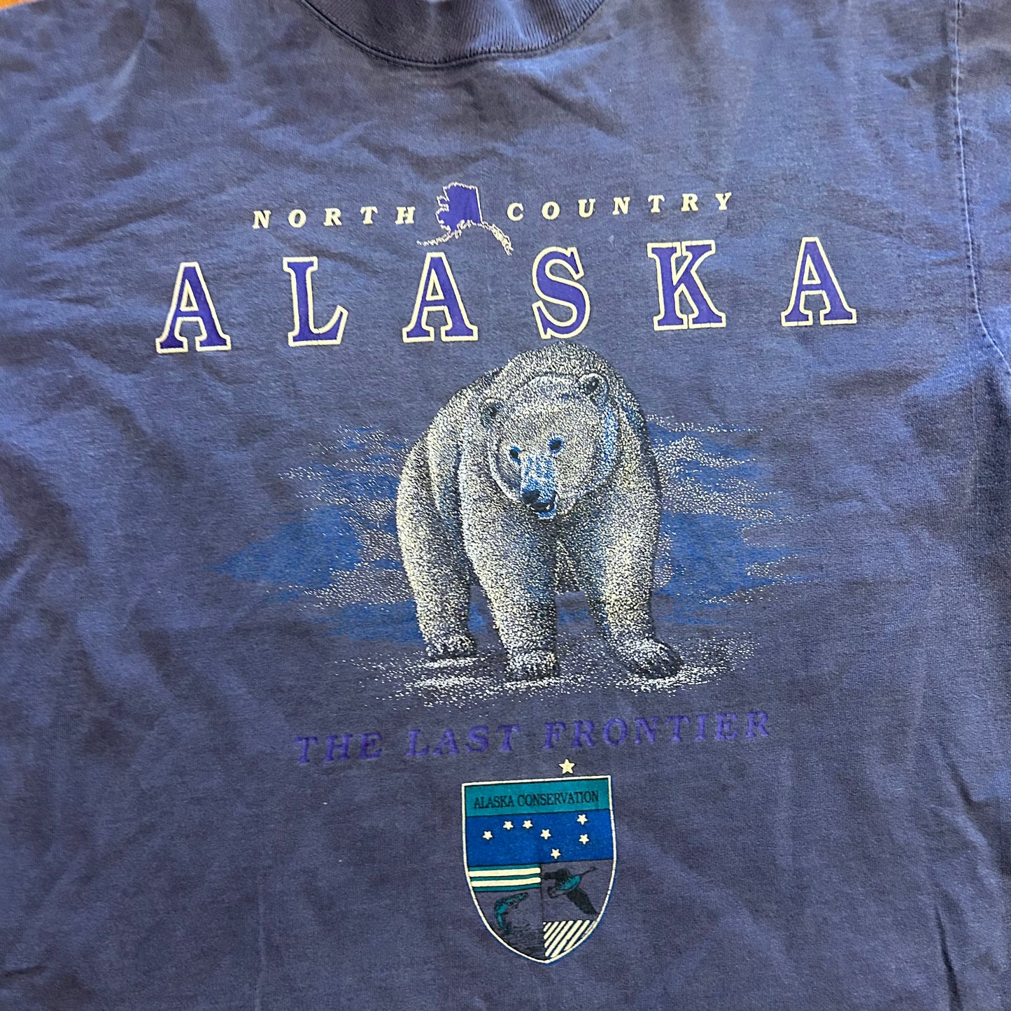 90’s Alaska Conservation Last Frontier North Country Blue Polar Bear Tshirt - Large - 22.5" x 30"