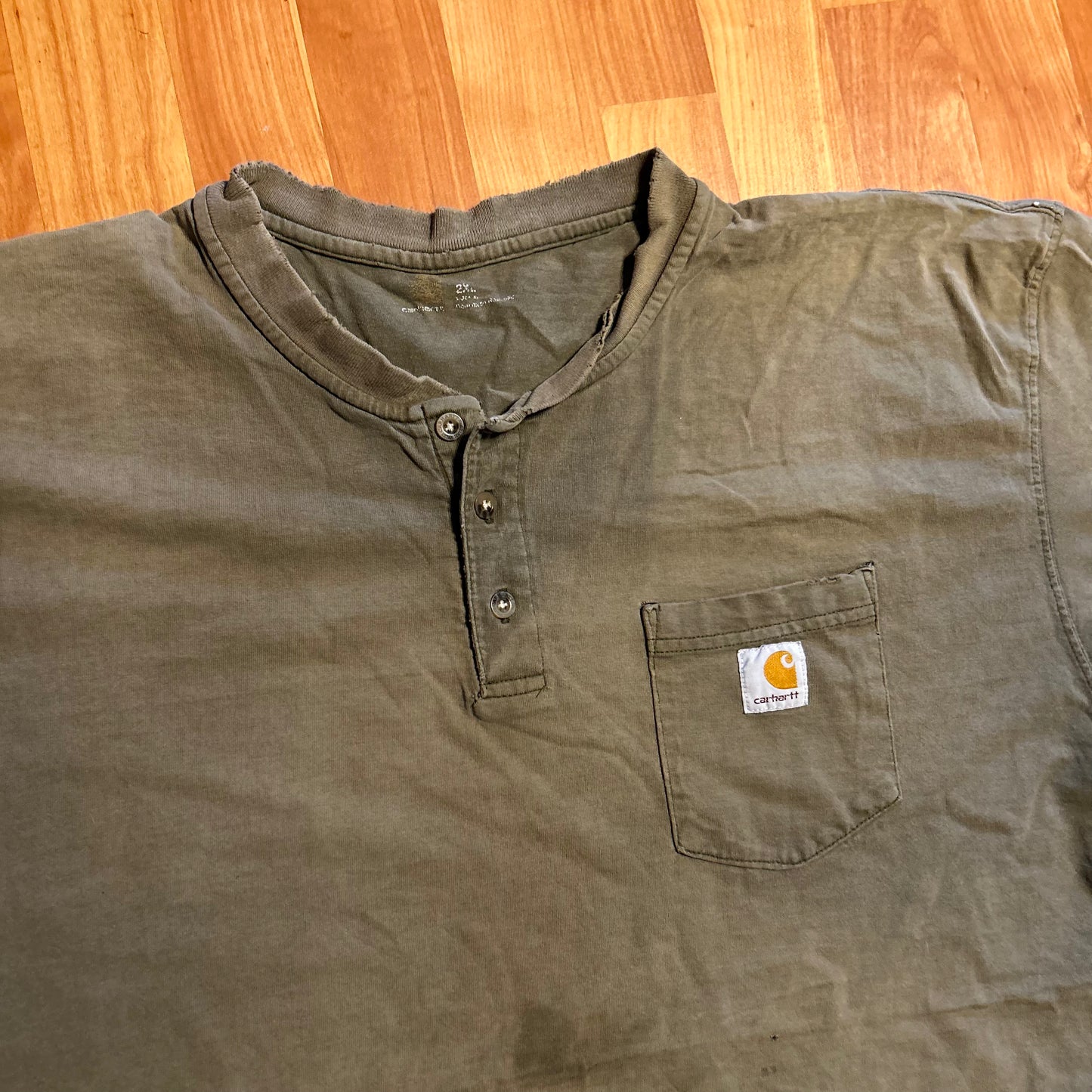 Carhartt Carphartt Brown Green Faded Distressed Pocket Tshirt - XLarge - 26" x 31"
