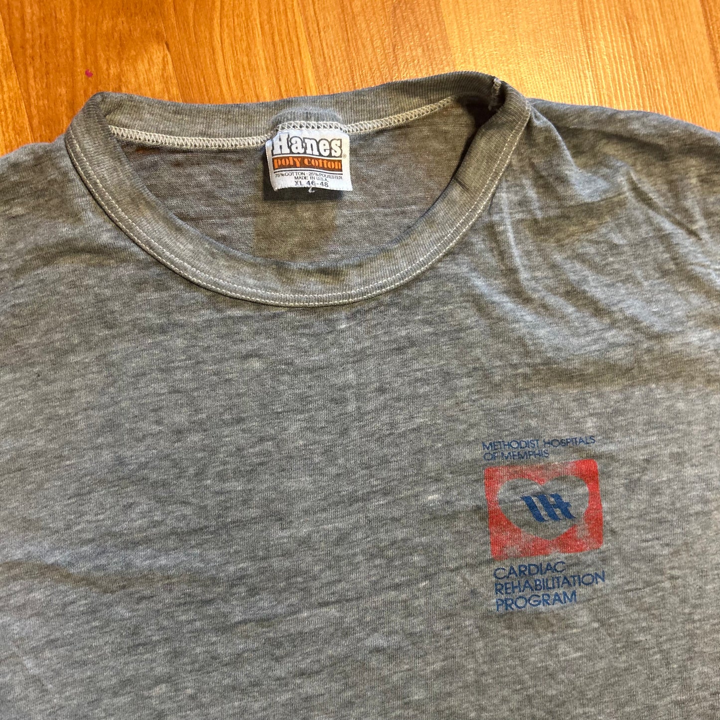 70/80’s Hanes Poly Cotton Hospital Grey Paper Thin Tshirt - Medium - 20" x 26"