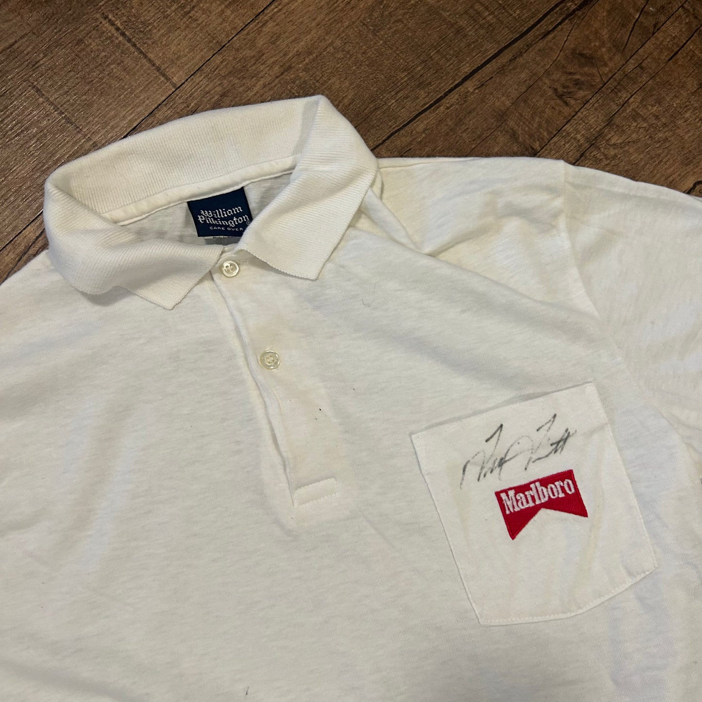 80’s William Pilkington Marlboro Signed White Pocket Collared Shirt - Small - 18" x 24"