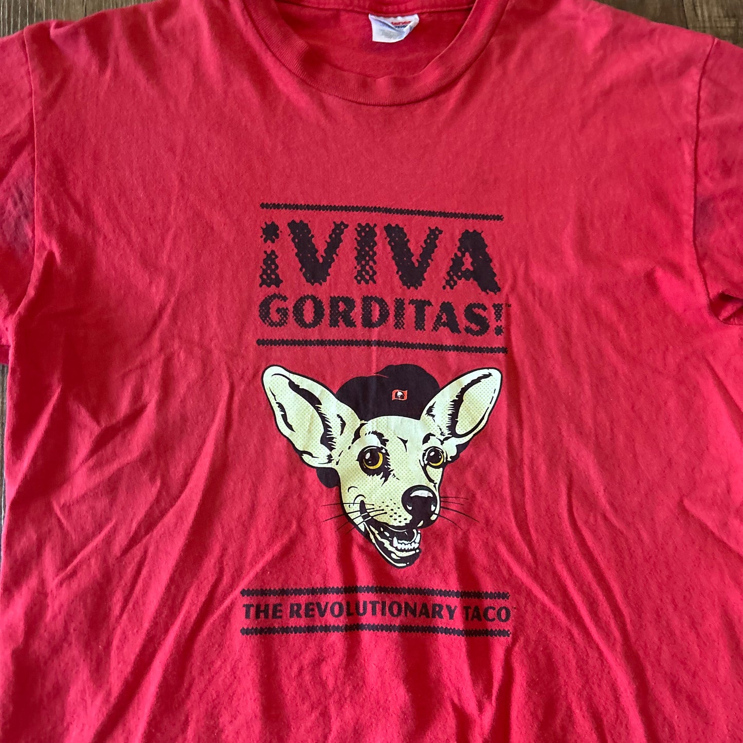 Hanes Heavyweight Viva Gorditas Taco Bell Red Tshirt - Medium - 21" x 29"