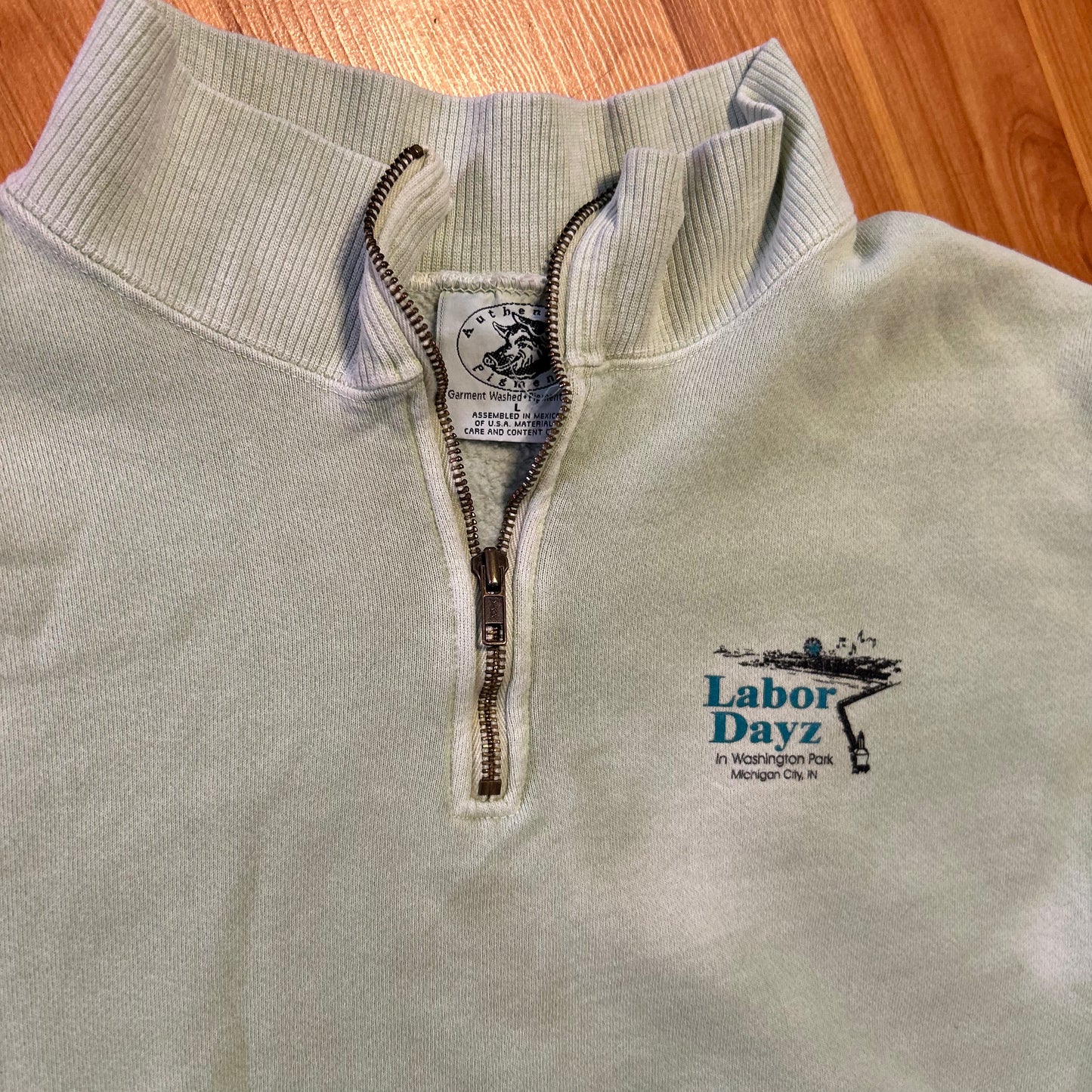 Mint Green Labor Dayz Michigan City Indiana Quarter Zip Sweatshirt - Large - 23" x 26.5"