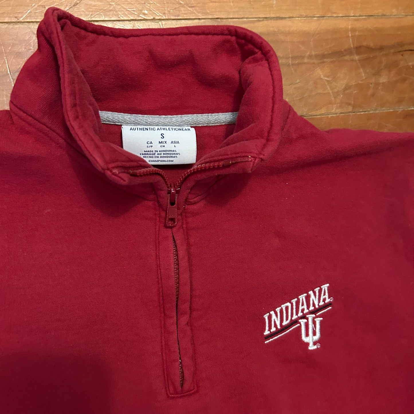 Champion Indiana University IU Hoosiers Red Quarter Zip Sweatshirt - Medium - 21" x 25"