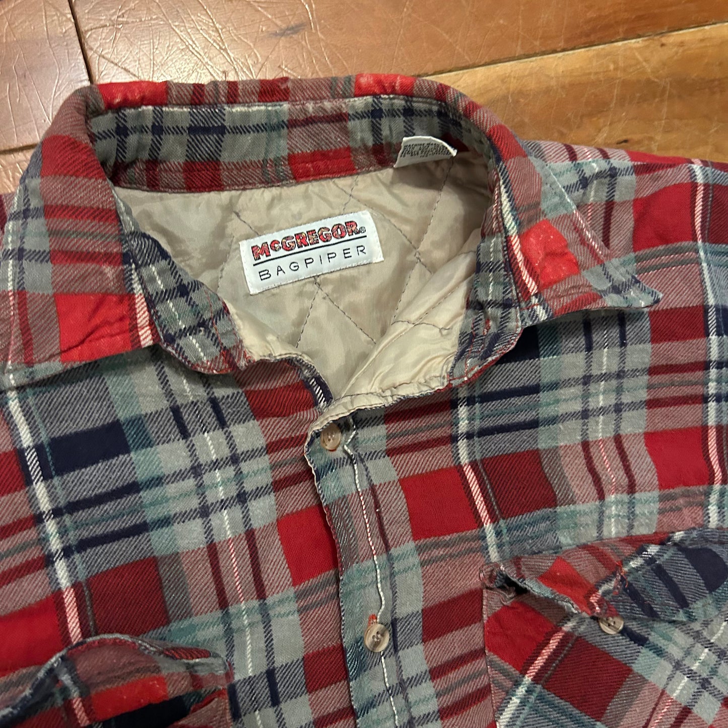 80/90's McGregor Bagpiper Red Grey Button Up Lined Shirt - XLarge - 24" x 28"