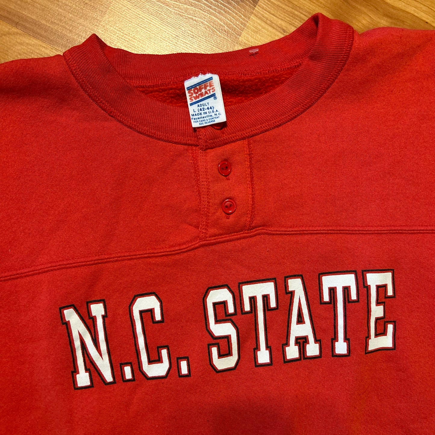 80's Soffee Sweats NC State North Carolina Red Button Up Crewneck Sweatshirt - Large - 22" x 23"